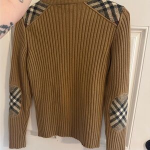 Burberry Tan Turtleneck Sweater with Plaid Accents
